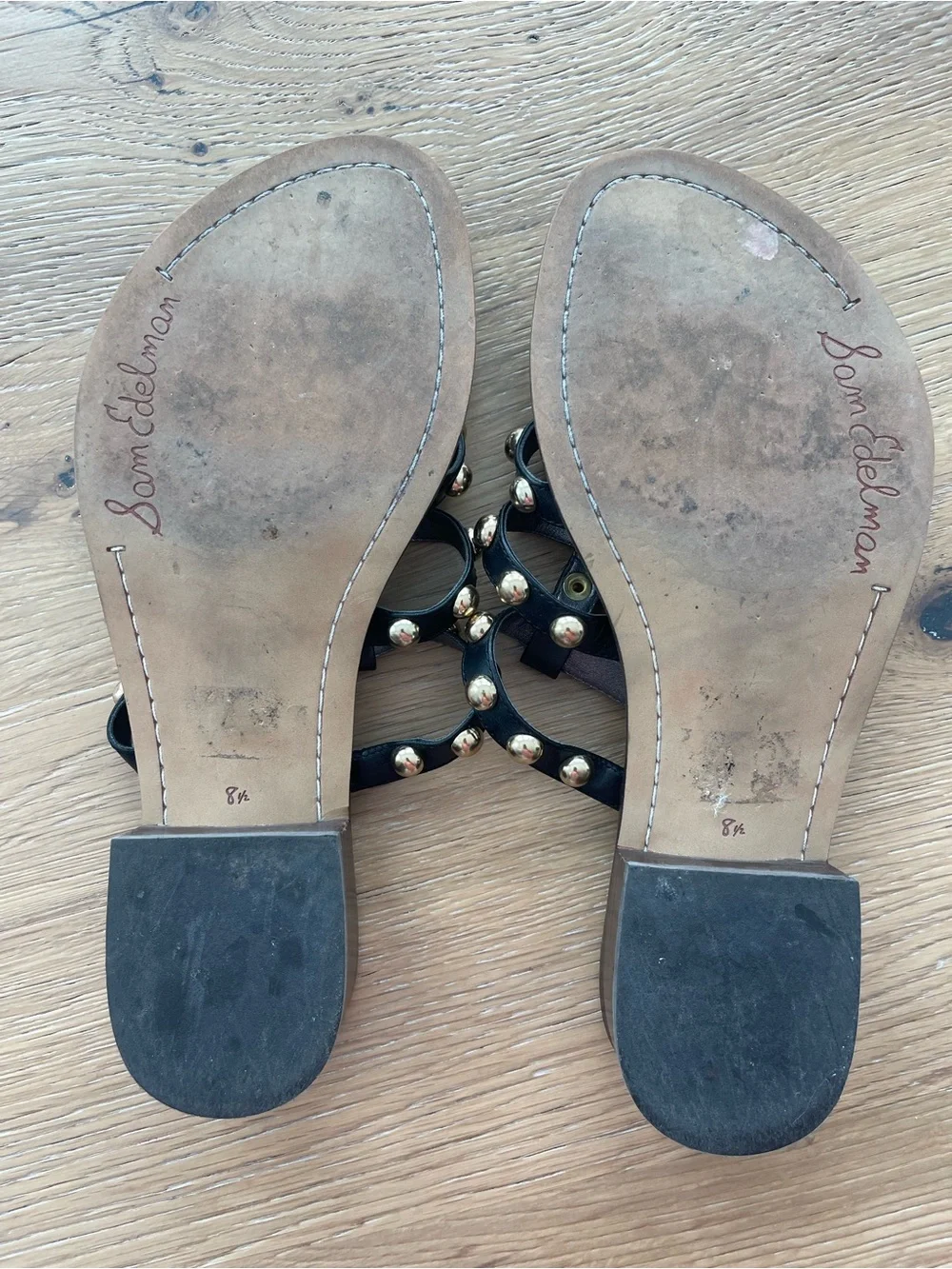 Sam Edelman Black Slide Sandals with Gold Studs